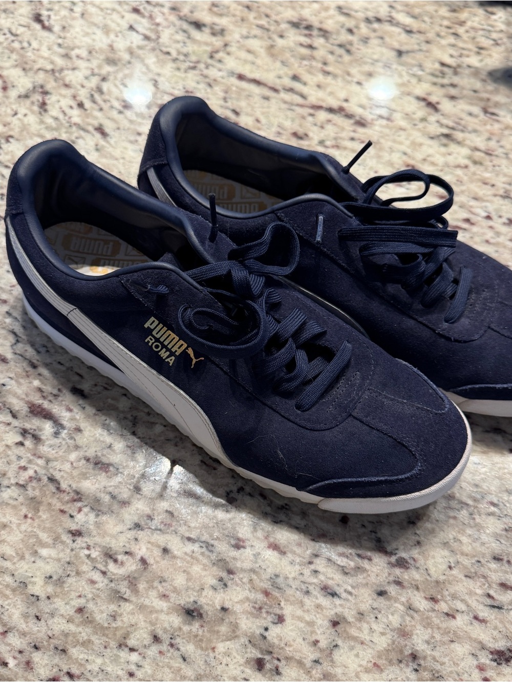 Puma Roma Men's Navy Suede Sneakers with White Stripe